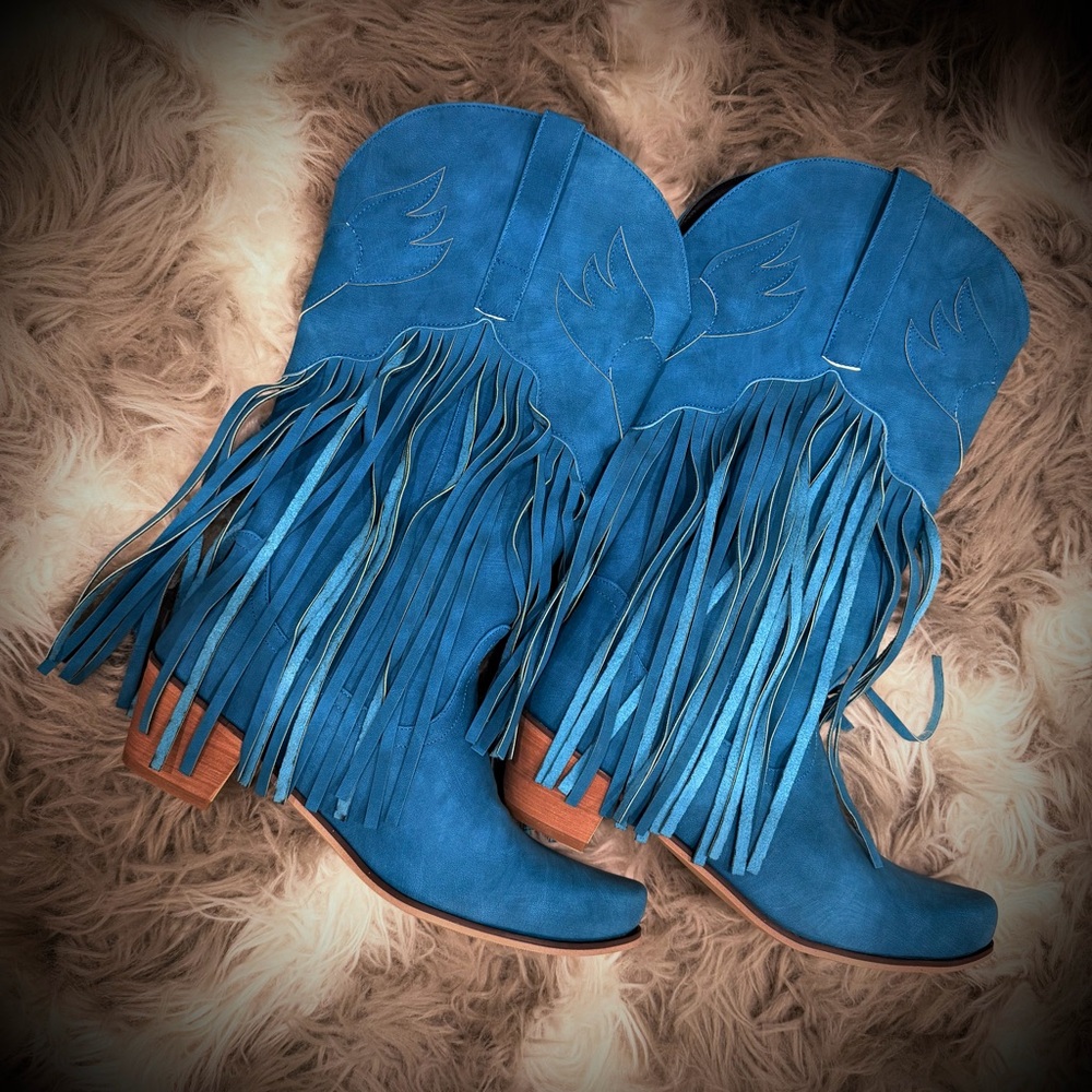 Blue Fringe Western Boots-NEW!